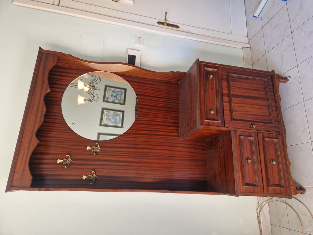 Wooden cabinet with hangers, mirror and storage space for sale