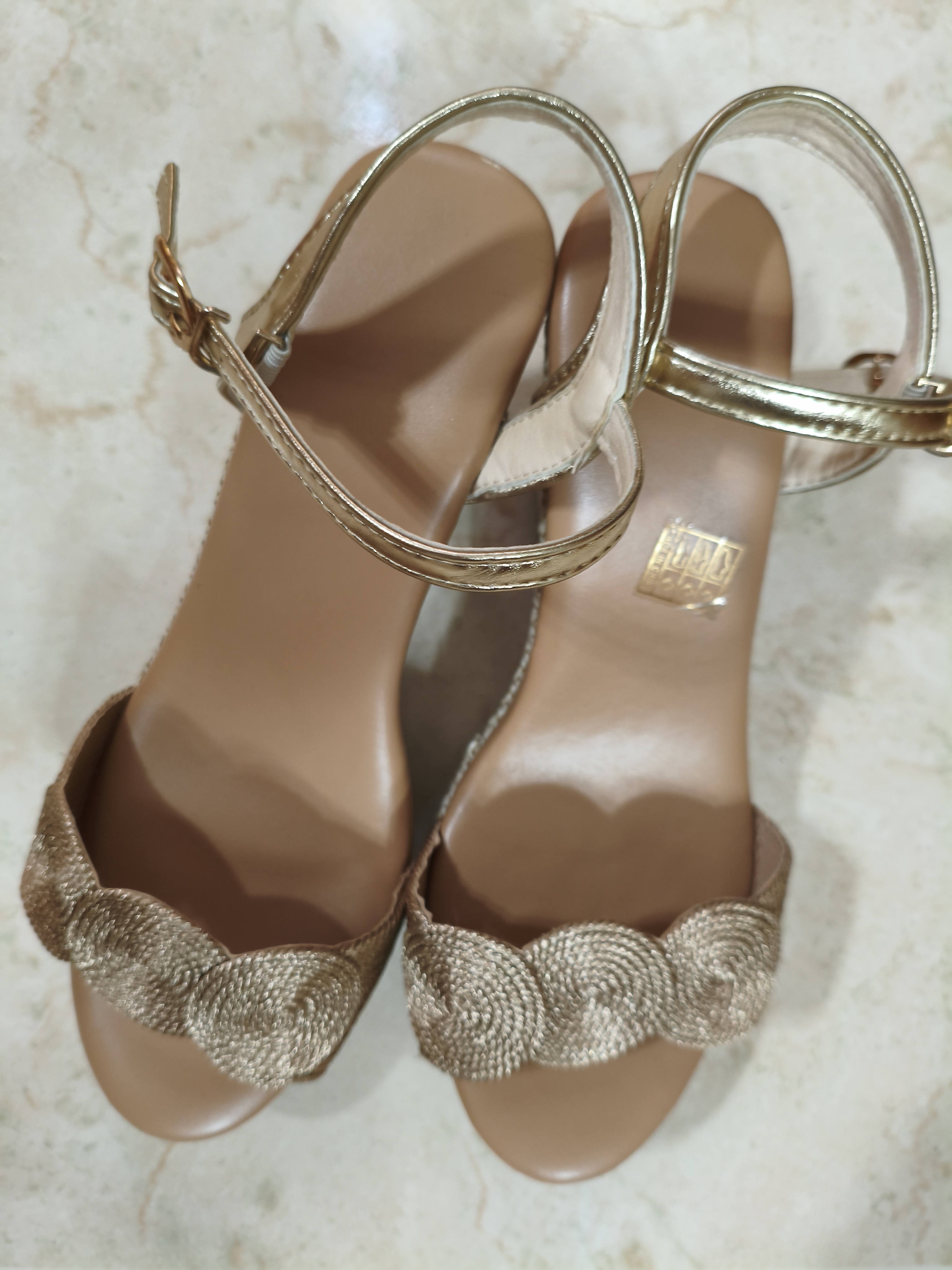 Gold wedge sandals size 38