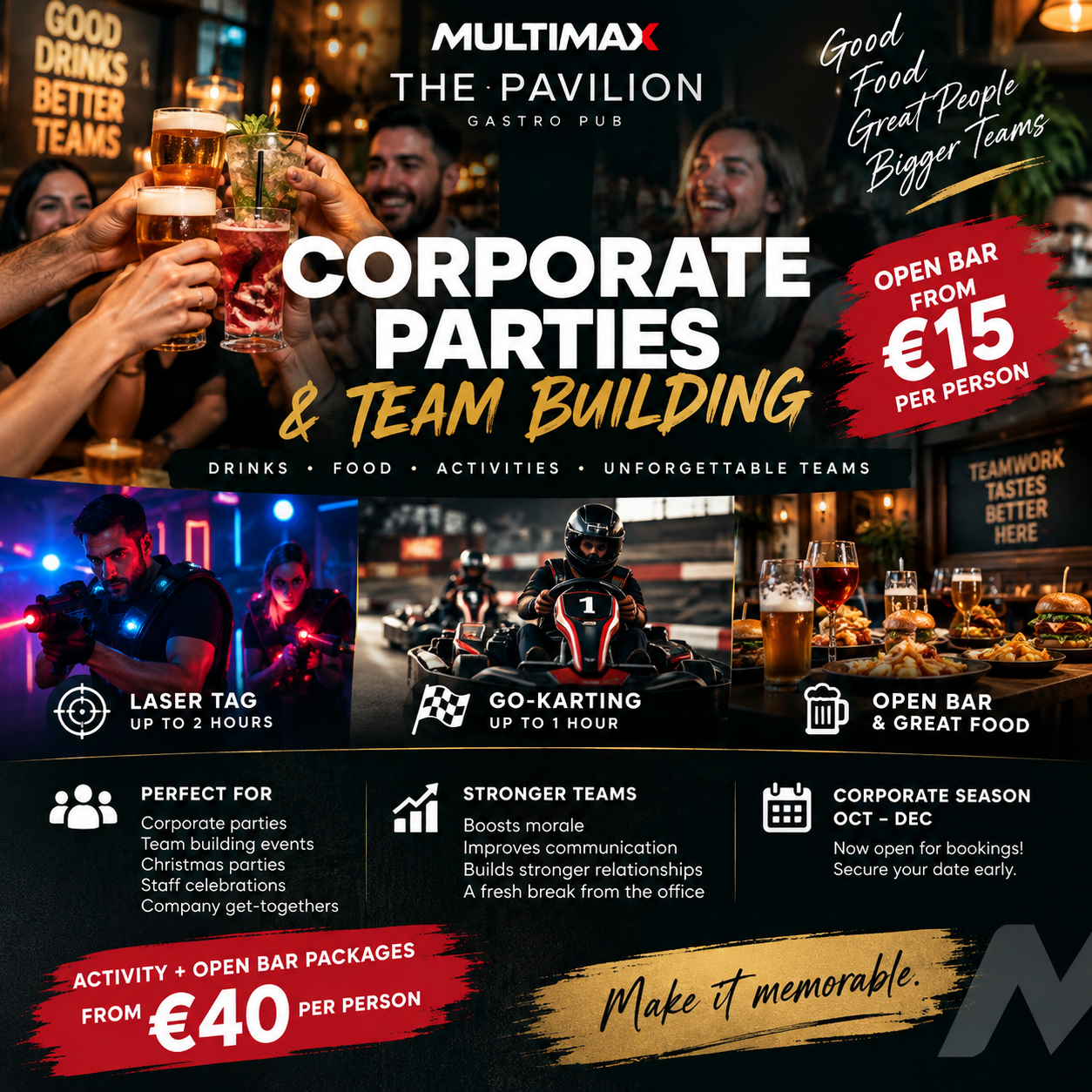 Corporate Parties & Team Building | Open Bar + Activities from €15pp